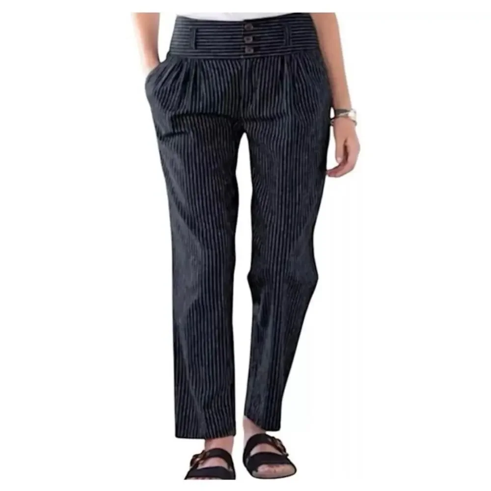 SUNDANCE NWOT Amelia Linen Blend Pinstripe Pants Size 16 Black Old Money Neutral